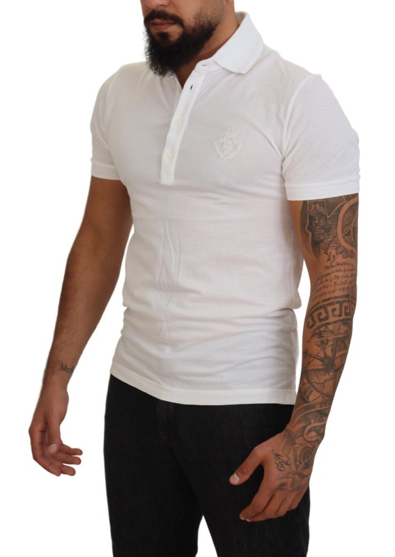 DOLCE & GABBANA T-shirt White Cotton Logo Short Sleeve Polo IT44 US34XS 500usd