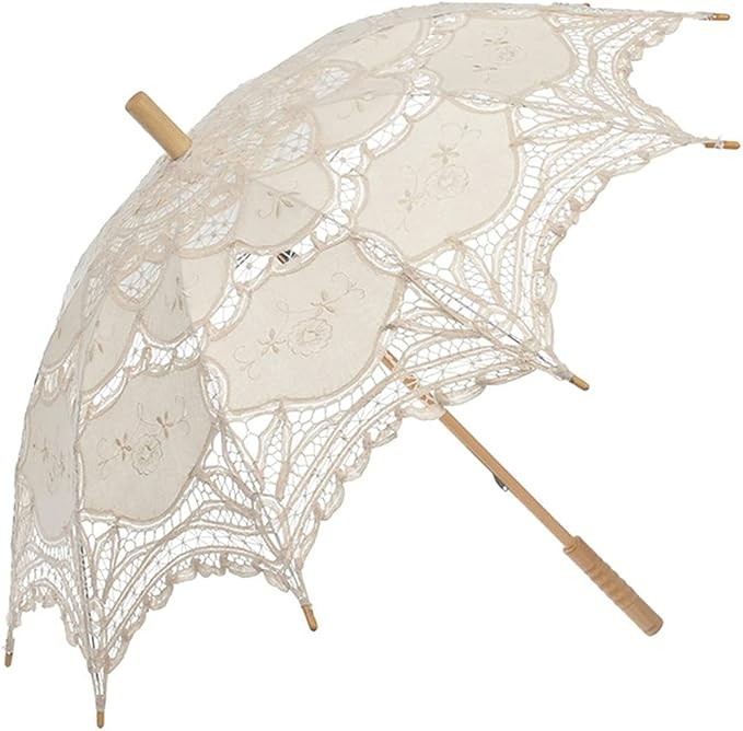 Ivory Lace Parasol Umbrella Vintage Wedding Bridal Lace Umbrella for Decoration Photo Tea Party Adult Size