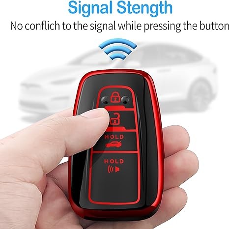 Tukellen for Toyota Key Fob Cover with Keychain,Special Soft TPU Key Case Protector Compatible with 2018-2024 RAV4 Camry Avalon Corolla Highlander C-HR Prius(only for Keyless go) Red