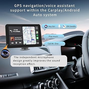 Wireless CarPlayAndroid Auto Touch Screen Car Radio Portable Dash Mount Adapter NavigationMirrorLink HD LRVFMAMVoice Control 7-inch Scree
