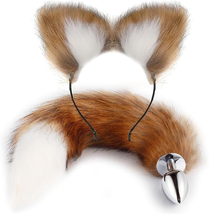 Fox Tail Anal Plug with Hairpin Toy Flirting Metal Butt Plug Tail Sex Toys for Woman Man Couples Cosplay Adult Game Shop (Color : White)